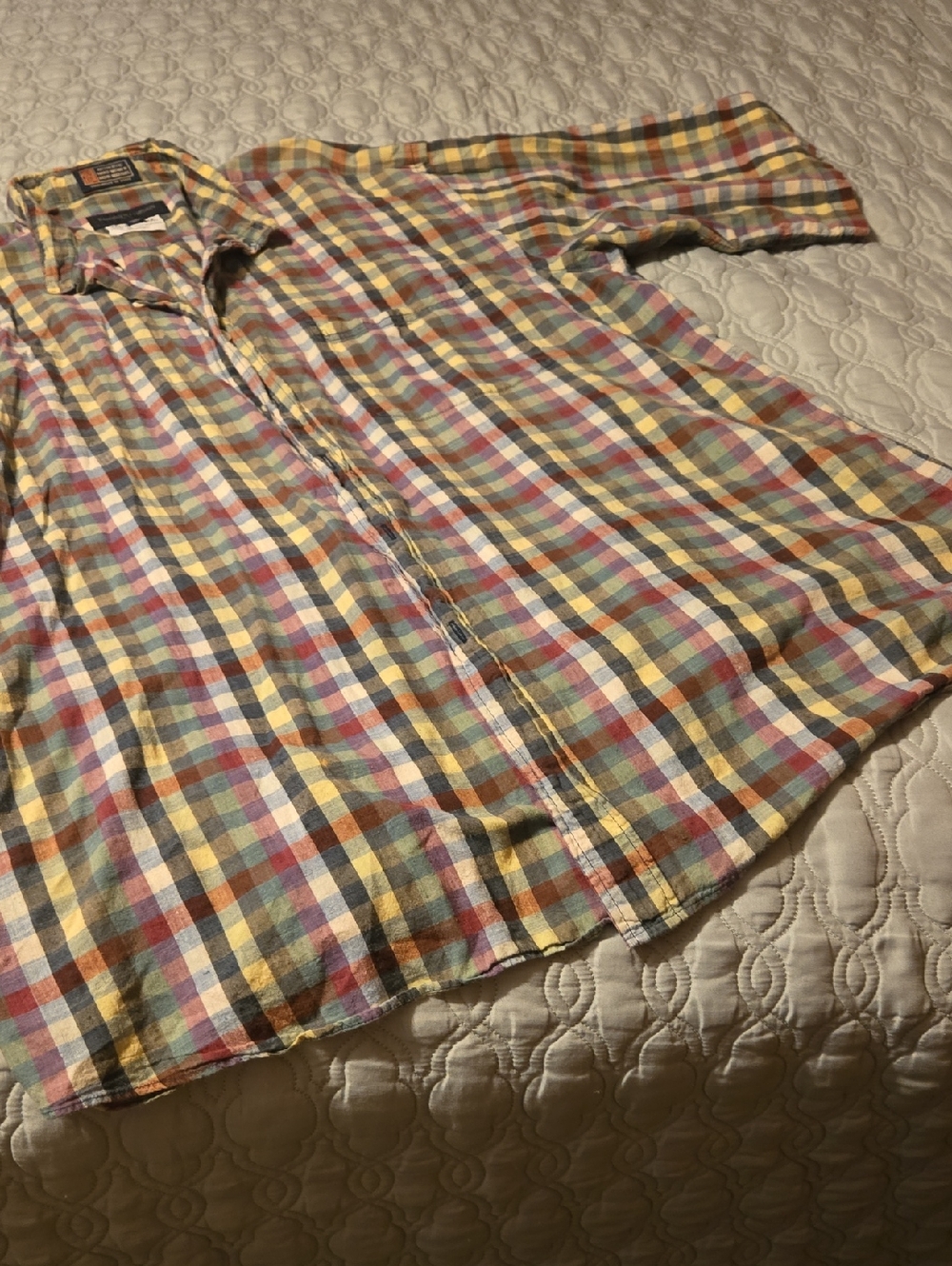 Men's Multicolor Plaid Button-Up Shirt Short Sleeve Kenneth Gordon Hand Woven